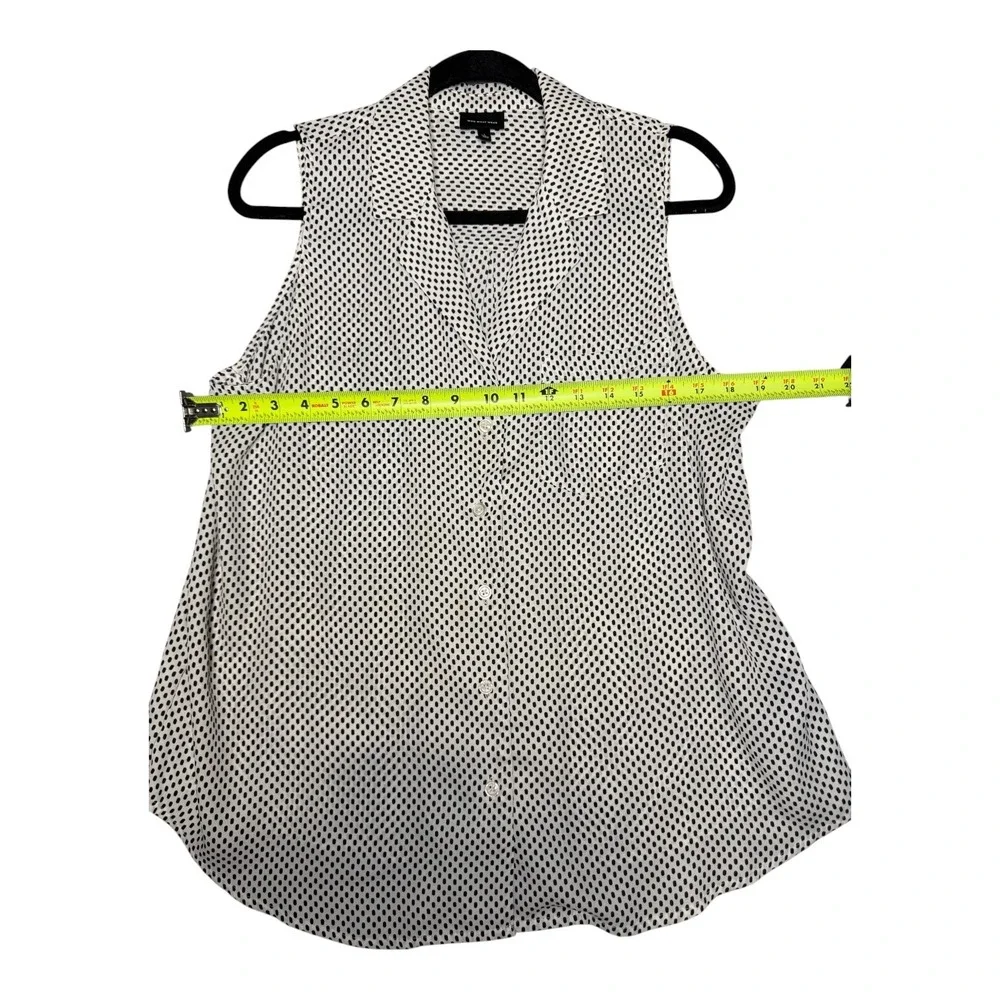 Who What Wear Womens Large Sleeveless Button Down Blouse Polka Dot White Black L